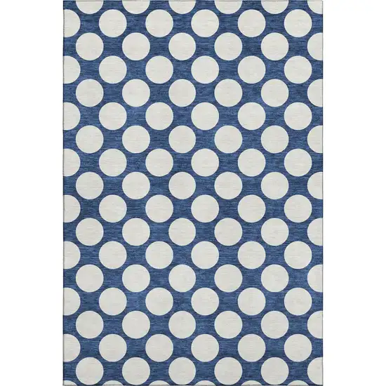 Navy Blue And Ivory Polka Dot Washable Area Rug With UV Protection Photo 1