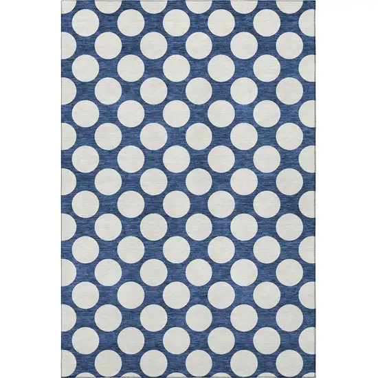 Navy Blue And Ivory Polka Dot Washable Area Rug With UV Protection Photo 4