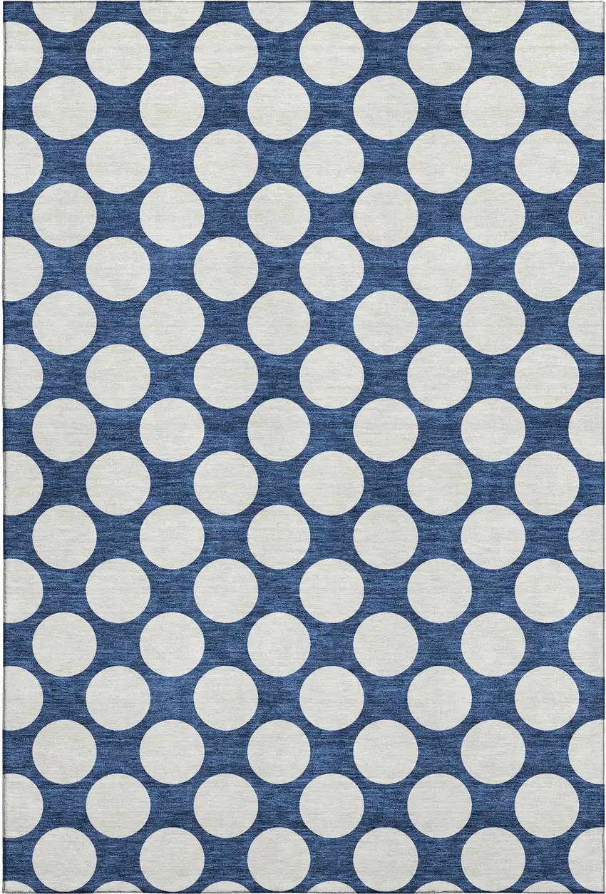 Navy Blue And Ivory Polka Dot Washable Area Rug With UV Protection Photo 1