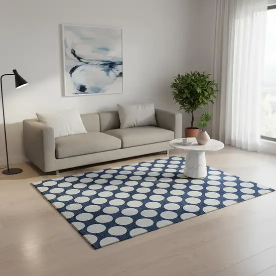 Navy Blue And Ivory Polka Dot Washable Area Rug With UV Protection Photo 2