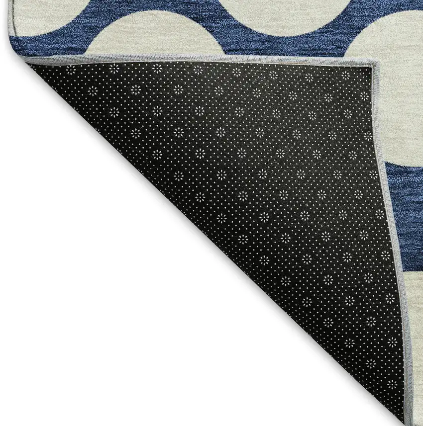 Navy Blue And Ivory Polka Dot Washable Area Rug With UV Protection Photo 7