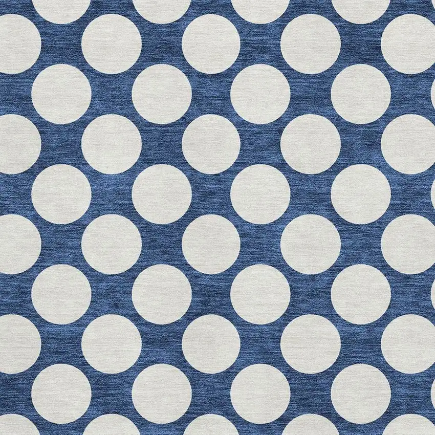 Navy Blue And Ivory Polka Dot Washable Area Rug With UV Protection Photo 3