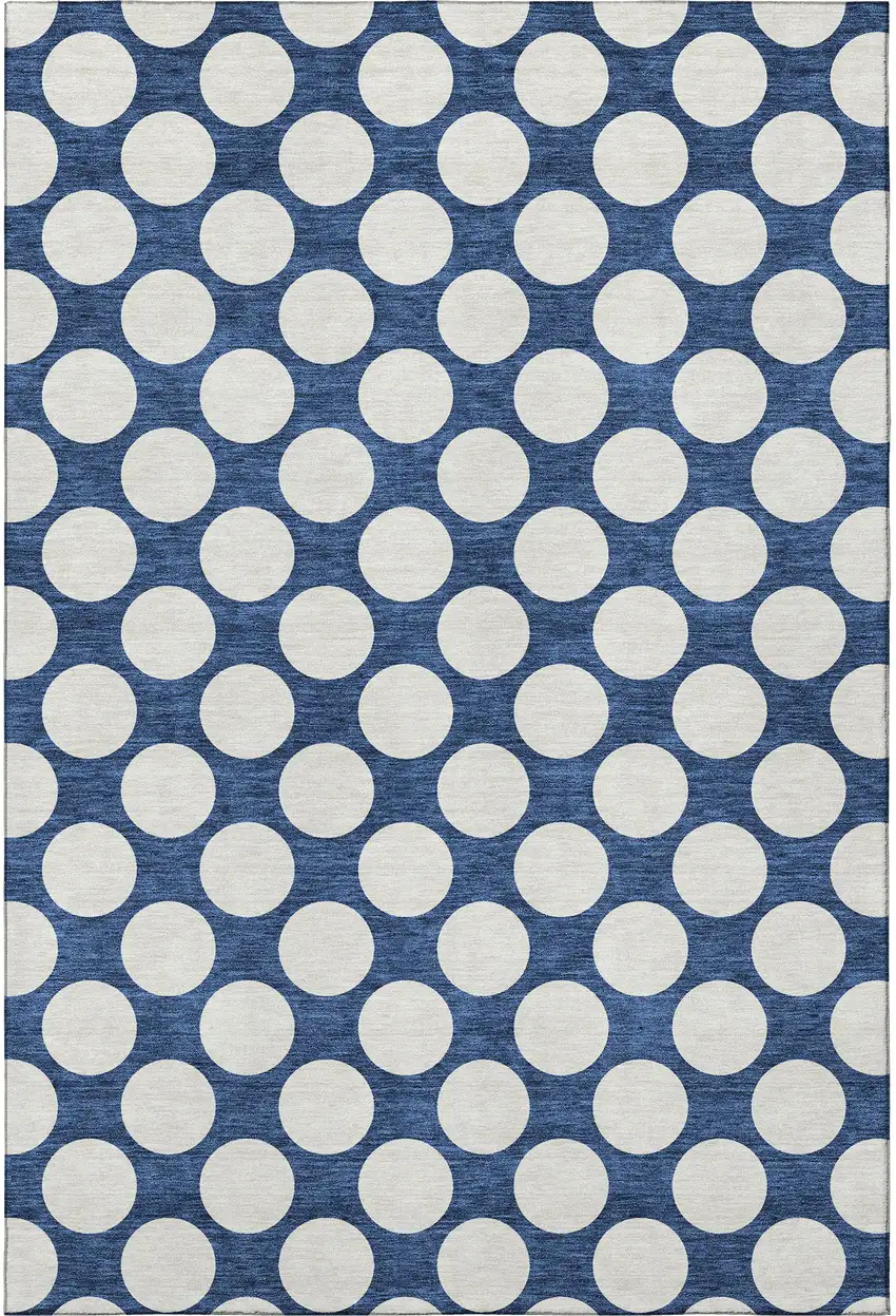 Navy Blue And Ivory Polka Dot Washable Area Rug With UV Protection Photo 4