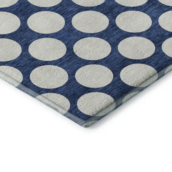 Navy Blue And Ivory Polka Dot Washable Area Rug With UV Protection Photo 8