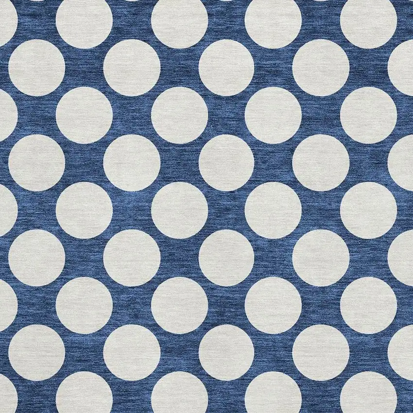 Navy Blue And Ivory Polka Dot Washable Area Rug With UV Protection Photo 3