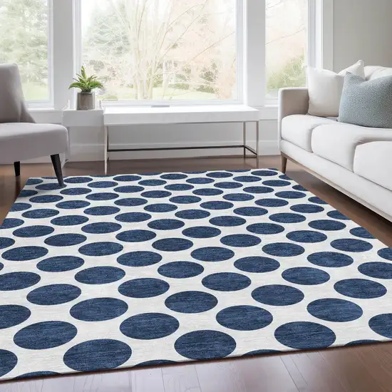 Navy Blue And Ivory Polka Dot Washable Area Rug With UV Protection Photo 5