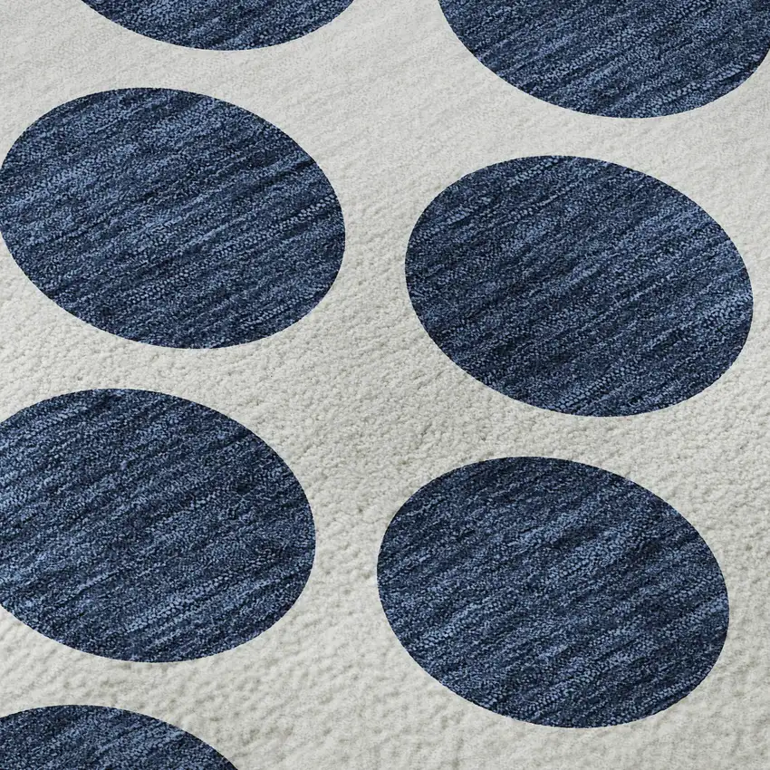 Navy Blue And Ivory Polka Dot Washable Area Rug With UV Protection Photo 8