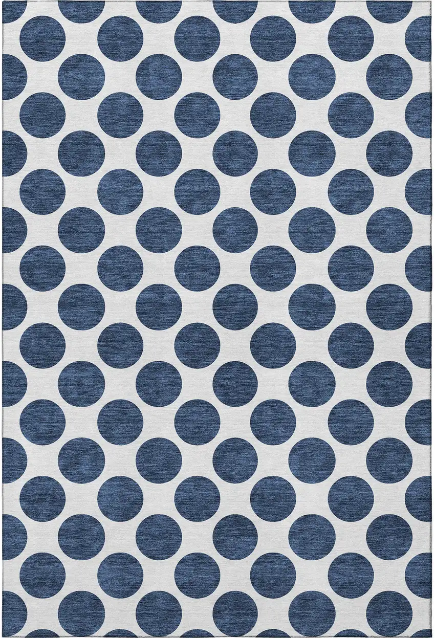 Navy Blue And Ivory Polka Dot Washable Area Rug With UV Protection Photo 2