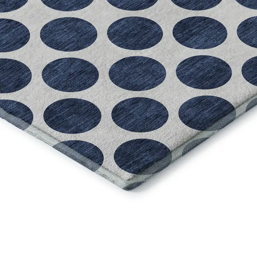 Navy Blue And Ivory Polka Dot Washable Area Rug With UV Protection Photo 6