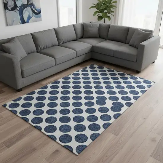 Navy Blue And Ivory Polka Dot Washable Area Rug With UV Protection Photo 2