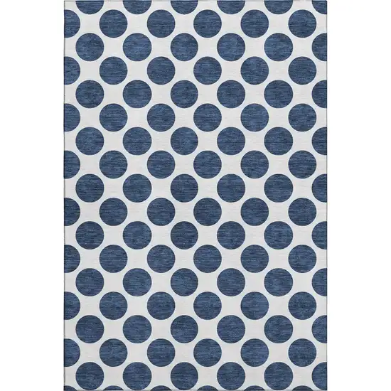 Navy Blue And Ivory Polka Dot Washable Area Rug With UV Protection Photo 1