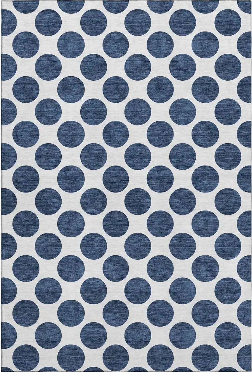 Navy Blue And Ivory Polka Dot Washable Area Rug With UV Protection Photo 1