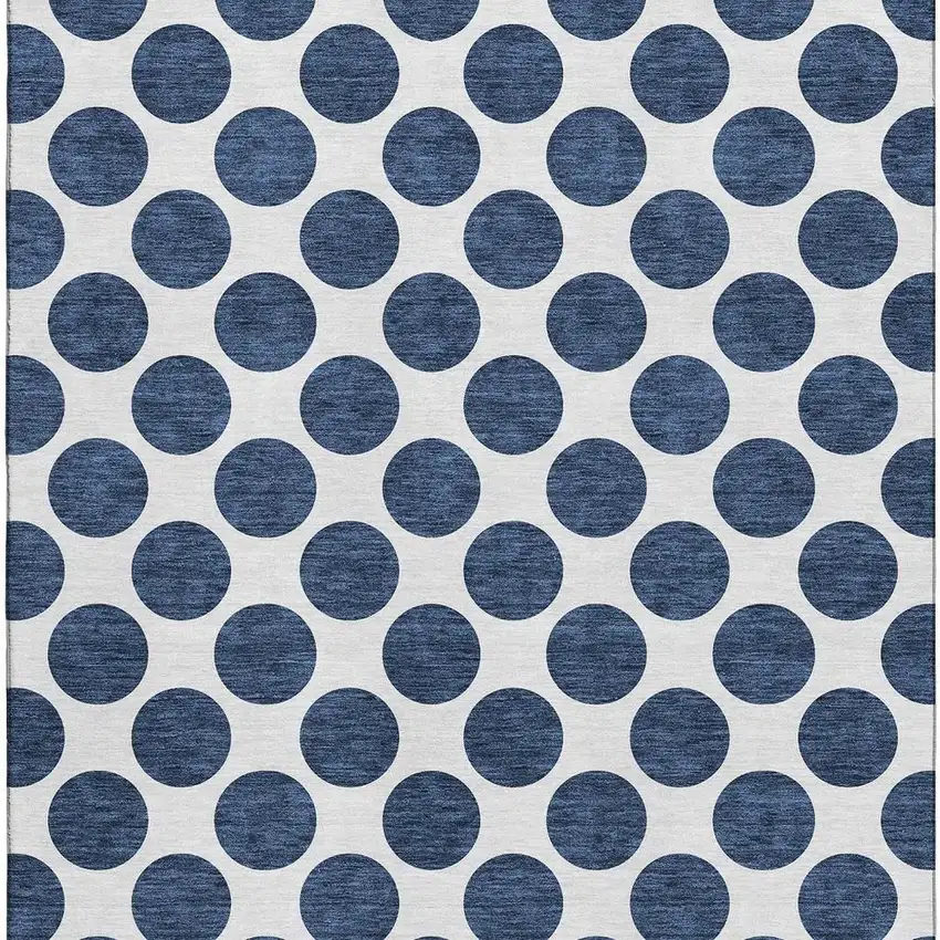 Navy Blue And Ivory Polka Dot Washable Area Rug With UV Protection Photo 4