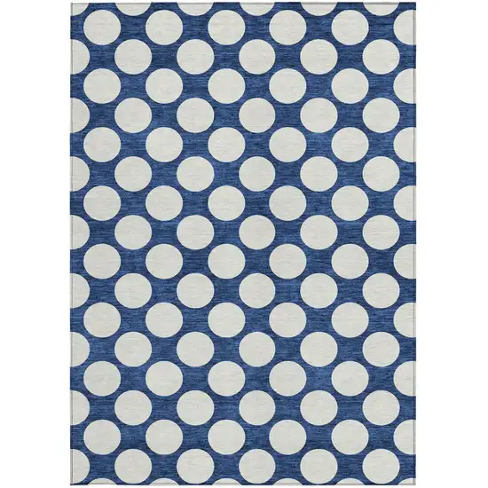 Navy Blue And Ivory Polka Dot Washable Indoor Outdoor Area Rug Photo 7