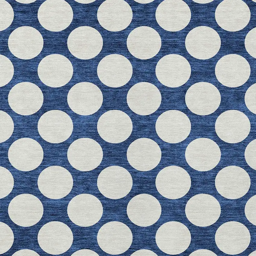 Navy Blue And Ivory Polka Dot Washable Indoor Outdoor Area Rug Photo 6
