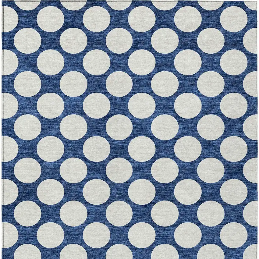 Navy Blue And Ivory Polka Dot Washable Indoor Outdoor Area Rug Photo 7