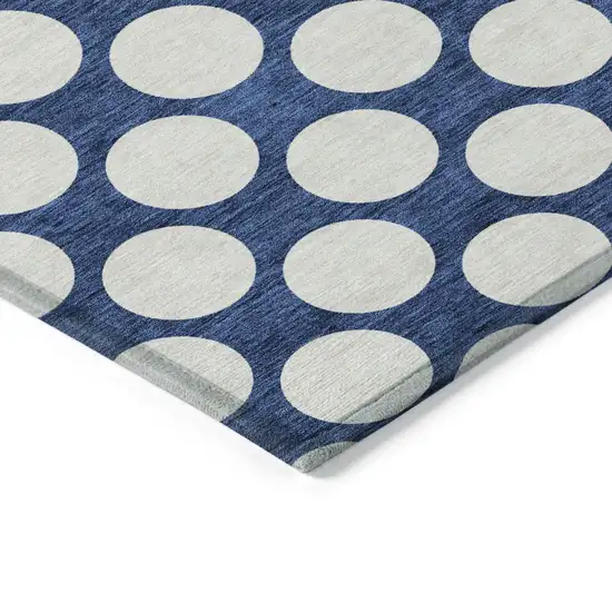 Navy Blue And Ivory Polka Dot Washable Indoor Outdoor Area Rug Photo 5