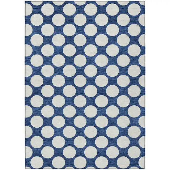 Navy Blue And Ivory Polka Dot Washable Indoor Outdoor Area Rug Photo 2