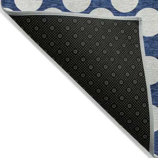 Navy Blue And Ivory Polka Dot Washable Indoor Outdoor Area Rug Photo 4
