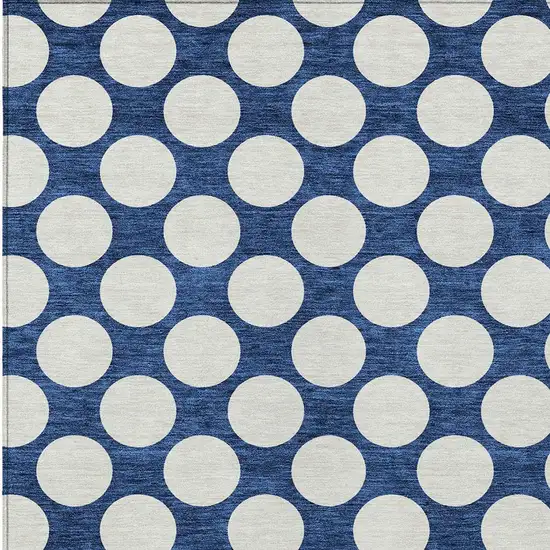 Navy Blue And Ivory Polka Dot Washable Indoor Outdoor Area Rug Photo 6