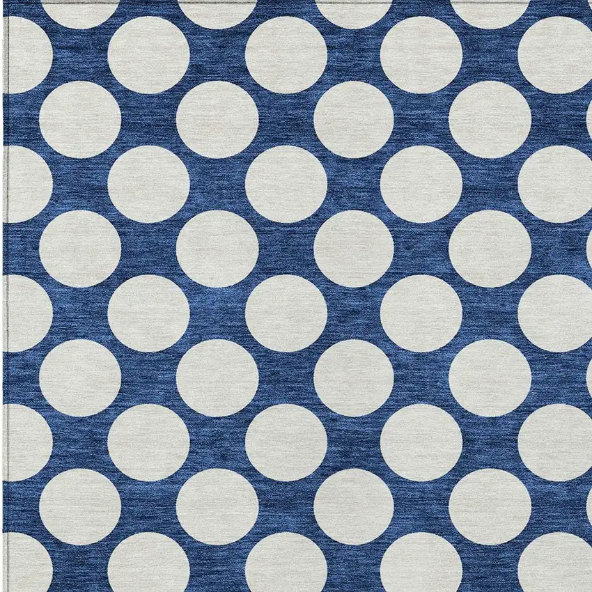 Navy Blue And Ivory Polka Dot Washable Indoor Outdoor Area Rug Photo 6