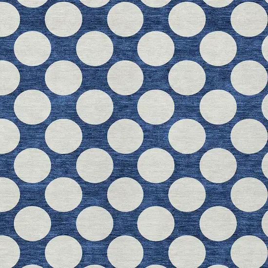 Navy Blue And Ivory Polka Dot Washable Indoor Outdoor Area Rug Photo 6