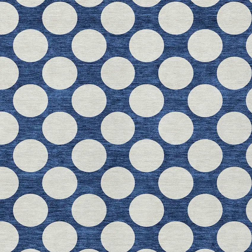 Navy Blue And Ivory Polka Dot Washable Indoor Outdoor Area Rug Photo 6