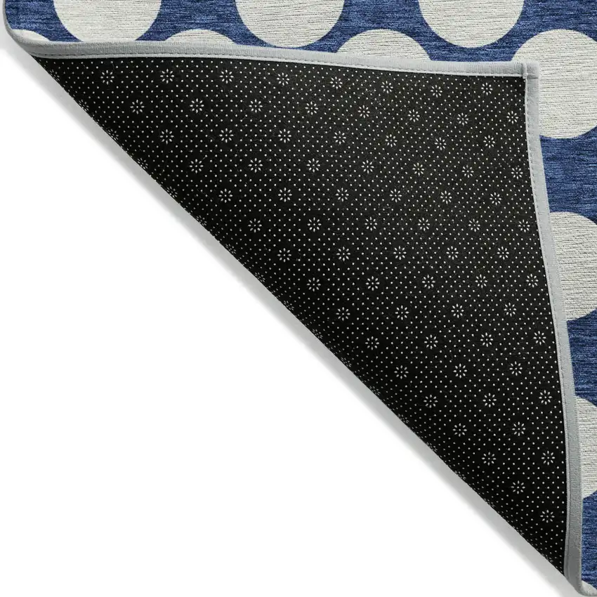 Navy Blue And Ivory Polka Dot Washable Indoor Outdoor Area Rug Photo 4