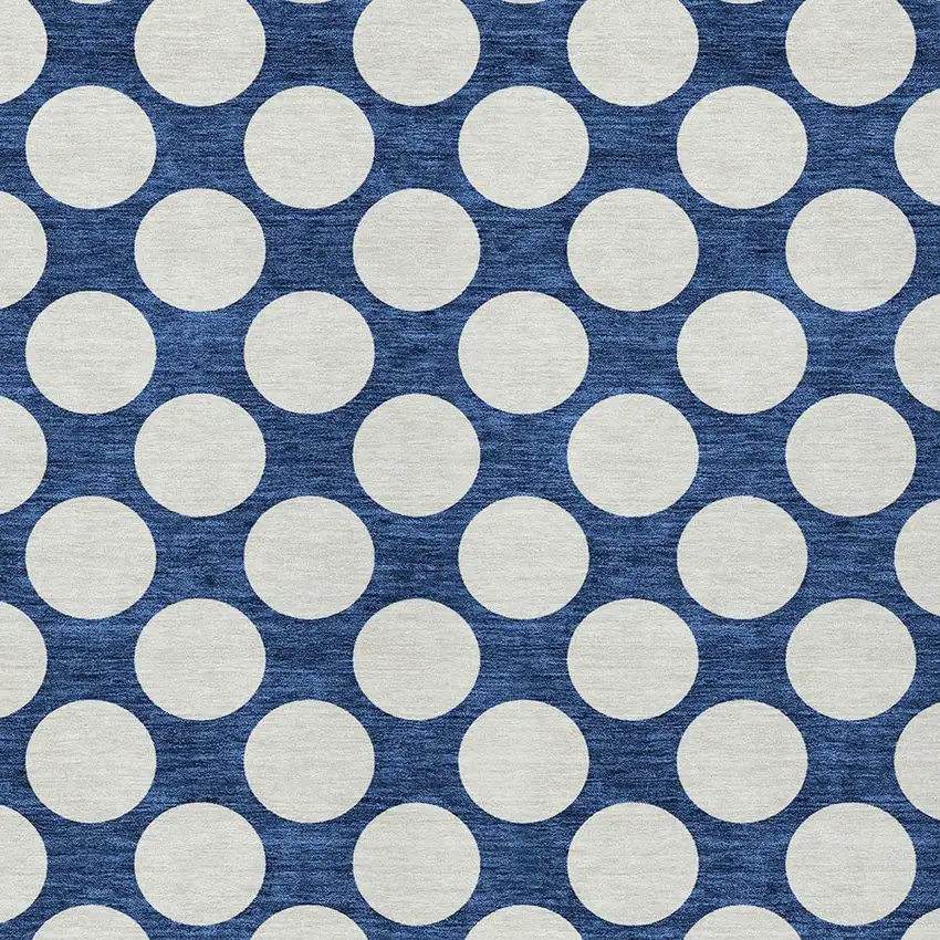 Navy Blue And Ivory Polka Dot Washable Indoor Outdoor Area Rug Photo 6