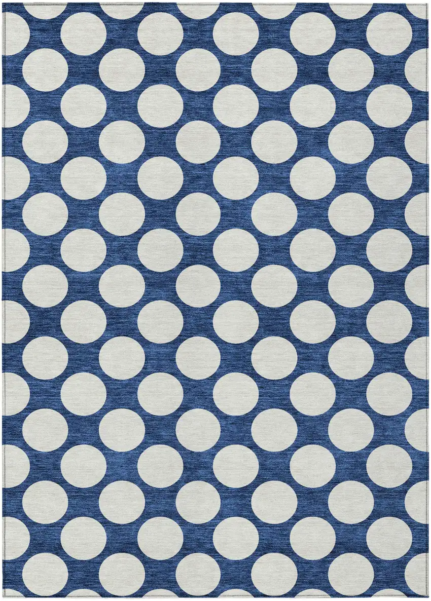 Navy Blue And Ivory Polka Dot Washable Indoor Outdoor Area Rug Photo 2