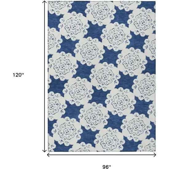 Navy Blue And Ivory Quatrefoil Washable Indoor Outdoor Area Rug Photo 4