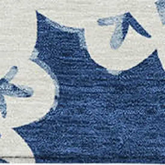 Navy Blue And Ivory Quatrefoil Washable Indoor Outdoor Area Rug Photo 6