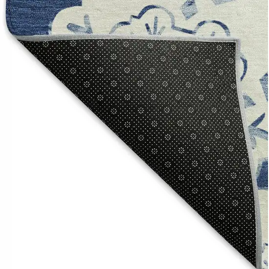 Navy Blue And Ivory Quatrefoil Washable Indoor Outdoor Area Rug Photo 5