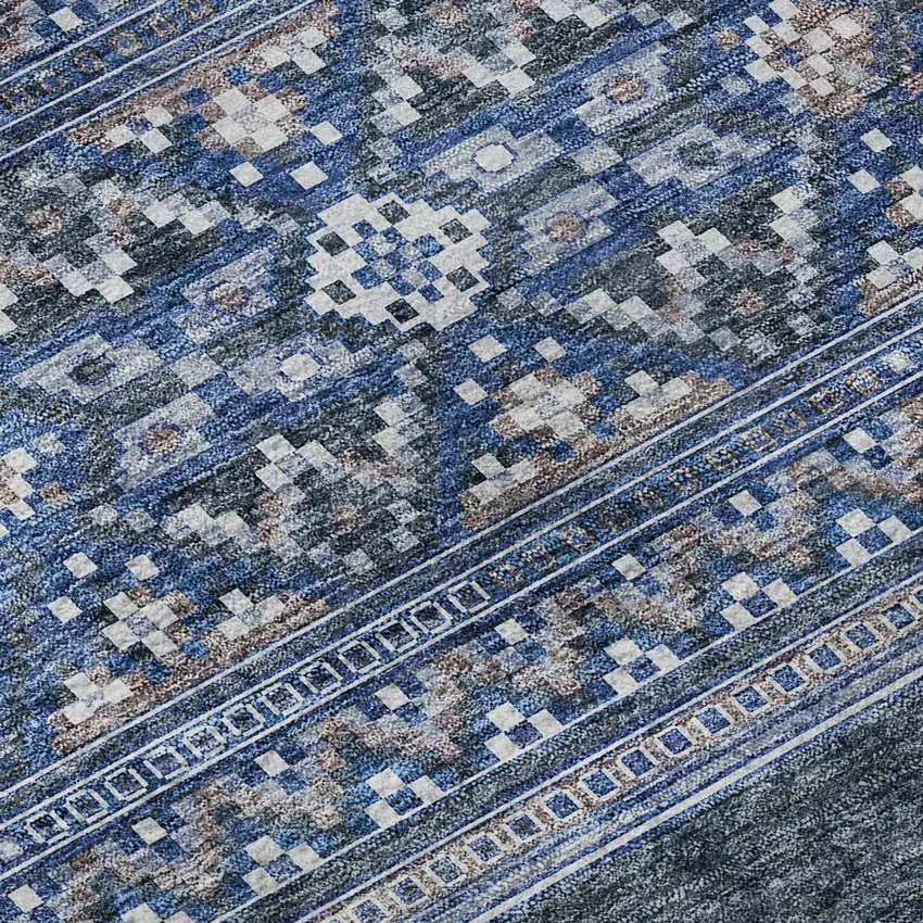 Navy Blue And Ivory Southwestern Washable Area Rug With UV Protection Photo 9