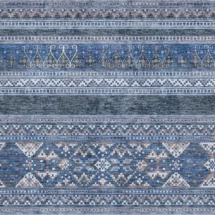 Navy Blue And Ivory Southwestern Washable Area Rug With UV Protection Photo 2