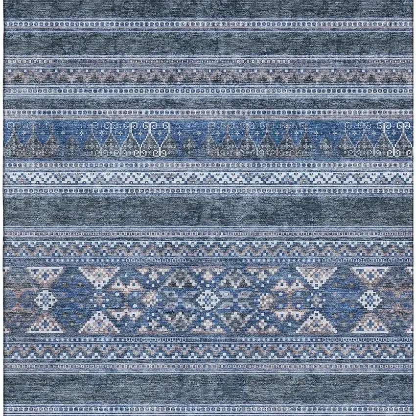 Navy Blue And Ivory Southwestern Washable Area Rug With UV Protection Photo 3