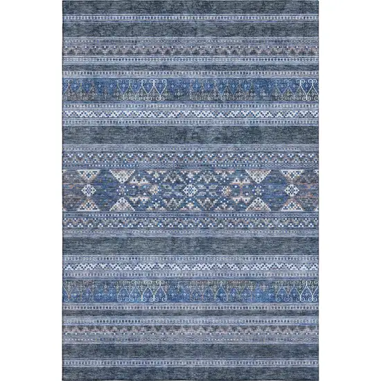 Navy Blue And Ivory Southwestern Washable Area Rug With UV Protection Photo 1