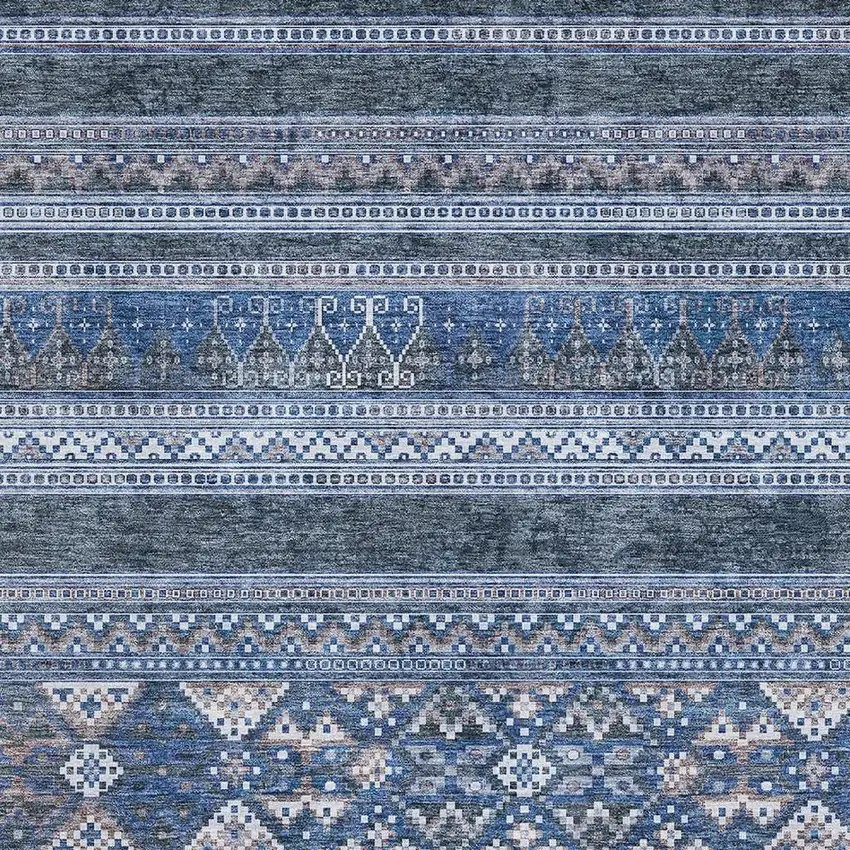 Navy Blue And Ivory Southwestern Washable Area Rug With UV Protection Photo 2