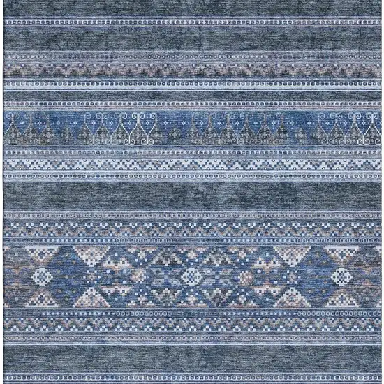 Navy Blue And Ivory Southwestern Washable Area Rug With UV Protection Photo 3