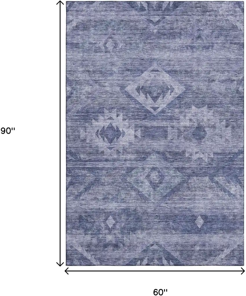 Navy Blue And Ivory Southwestern Washable Area Rug With UV Protection Photo 3