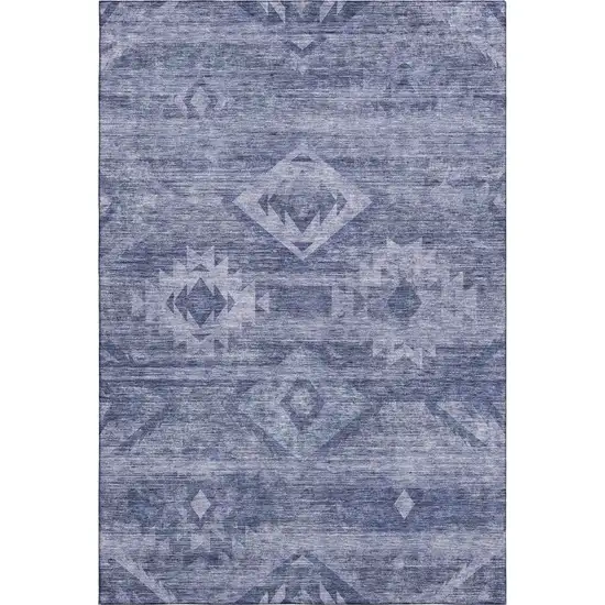 Navy Blue And Ivory Southwestern Washable Area Rug With UV Protection Photo 1