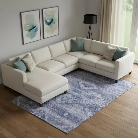 Navy Blue And Ivory Southwestern Washable Area Rug With UV Protection Photo 1