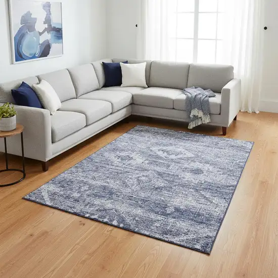 Navy Blue And Ivory Southwestern Washable Area Rug With UV Protection Photo 2