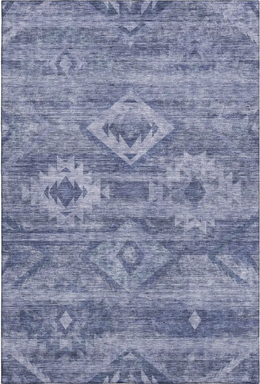 Navy Blue And Ivory Southwestern Washable Area Rug With UV Protection Photo 1