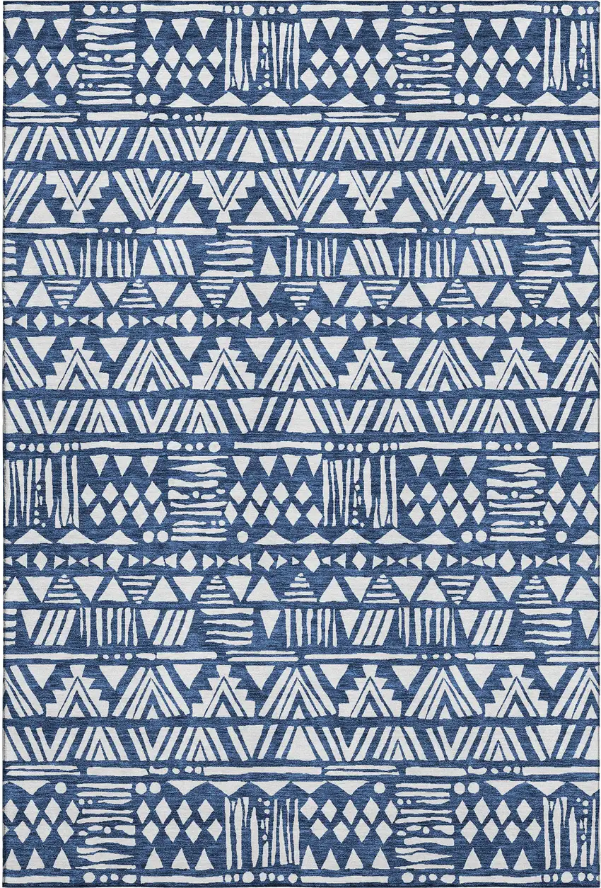 Navy Blue And Ivory Southwestern Washable Area Rug With UV Protection Photo 1
