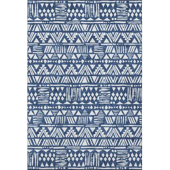 Navy Blue And Ivory Southwestern Washable Area Rug With UV Protection Photo 3