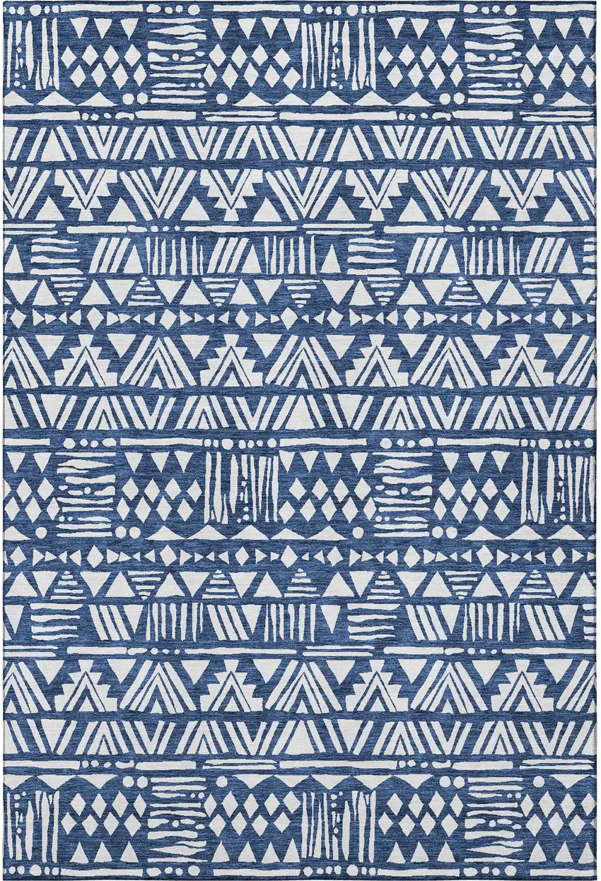 Navy Blue And Ivory Southwestern Washable Area Rug With UV Protection Photo 3