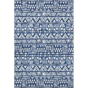 Photo of Navy Blue And Ivory Southwestern Washable Area Rug With UV Protection