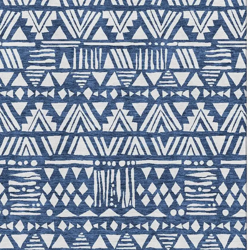 Navy Blue And Ivory Southwestern Washable Area Rug With UV Protection Photo 3