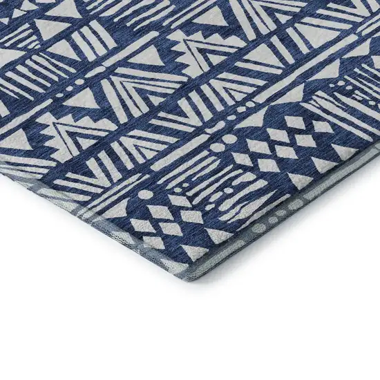 Navy Blue And Ivory Southwestern Washable Area Rug With UV Protection Photo 8
